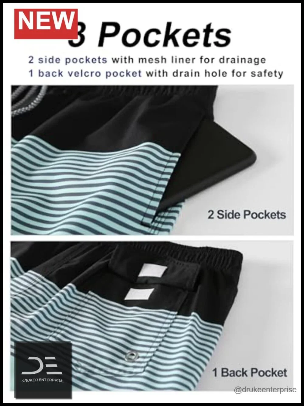 Quick Dry Swim Trunks with Mesh Lining & Pockets